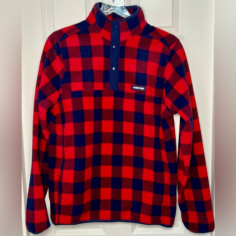 Lands' End Red and Blue Casual Button Down Shirt
